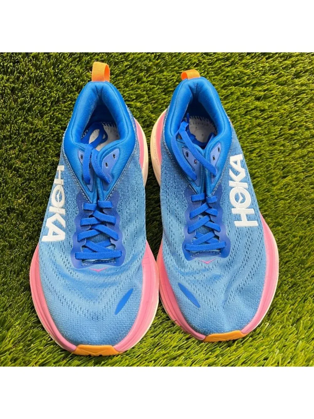 Hoka One One Bondi 8 Womens Size 7D Blue Pink Athletic Running Shoes Sneakers